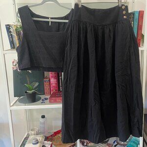 Free People black textured cropped tank and skirt set